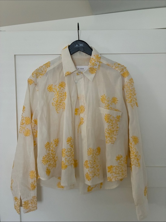 Cissa Tops - Women’s Wear Cissa Cream Shirt with Yellow Floral Embroidery